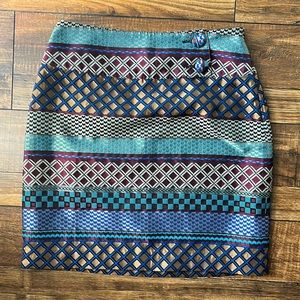 Maeve by Anthropologie multicolored mini skirt; 2 button detail on waist band